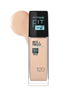 Maybelline New York Liquid Foundation,Medium Oily Matte Finish, With SPF, Absorbs Oil, Fit Me Matte + Poreless, 120 Classic Ivory, 30ml