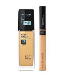 Maybelline New York Perfect Fit Me Flawless Matte Base Makeup Combo Conceal For Oily Skin+Blend Duo Kit,Medium Coverage Fit Me Foundation Powder 128 (30Ml)+Fit Me Concealer Shade 25 (6.8Ml),Pack Of 1