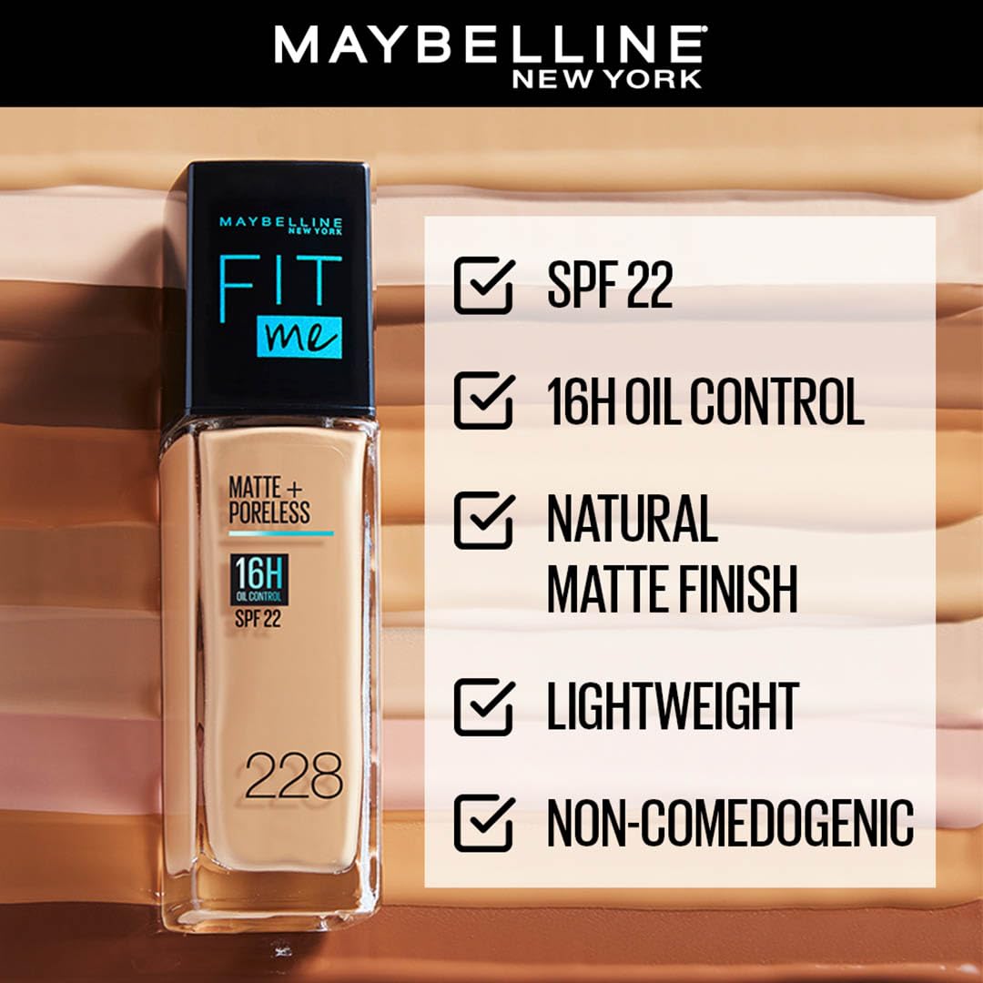 Maybelline New York Perfect Fit Me Flawless Matte Base Makeup Combo Conceal For Oily Skin+Blend Duo Kit,Medium Coverage Fit Me Foundation Powder 128 (30Ml)+Fit Me Concealer Shade 25 (6.8Ml),Pack Of 1 - Image 2