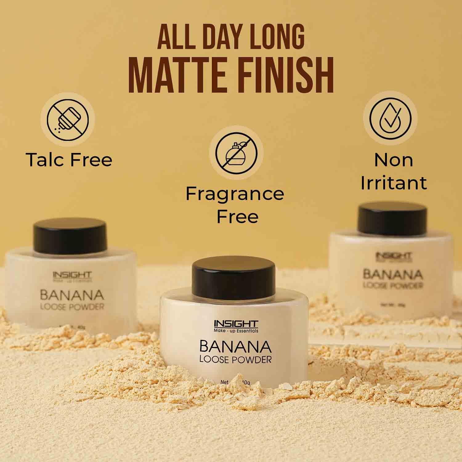 INSIGHT Banana Loose Powder 40g | Lightweight| Long-Lasting Coverage|Oil-Absorbing Finish| Reduces Shine| Suitable for All Skin Types - Image 3